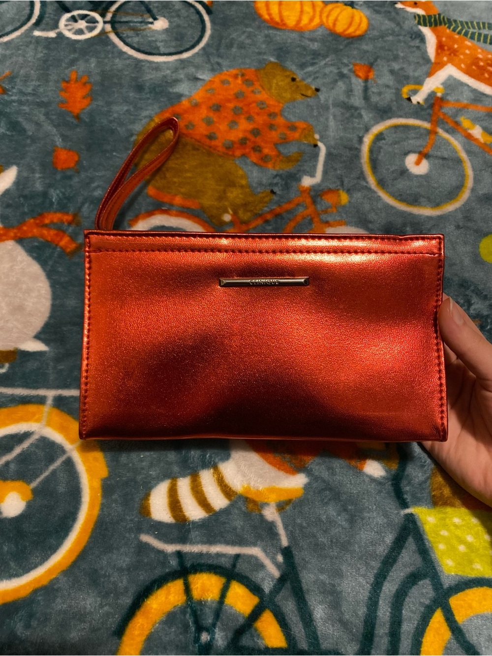Vintage Clinique Metallic Red Cosmetic Clutch Bag with Wrist Strap